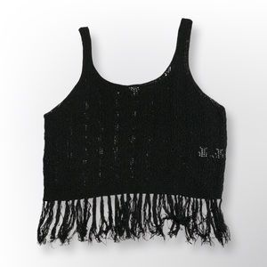 Garage Cropped Crochet Tank Top, Black, XS-S